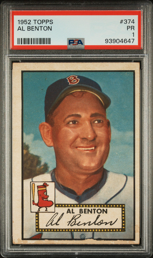 1952 Topps #374 Al Benton High Series SP Red Back - MLB Baseball Boston Red Sox PSA#93904647