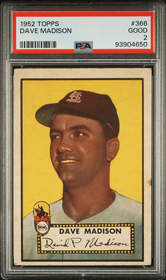 1952 Topps #366 Dave Madison High Series SP Red Back MLB Baseball StL Browns PSA#93904650