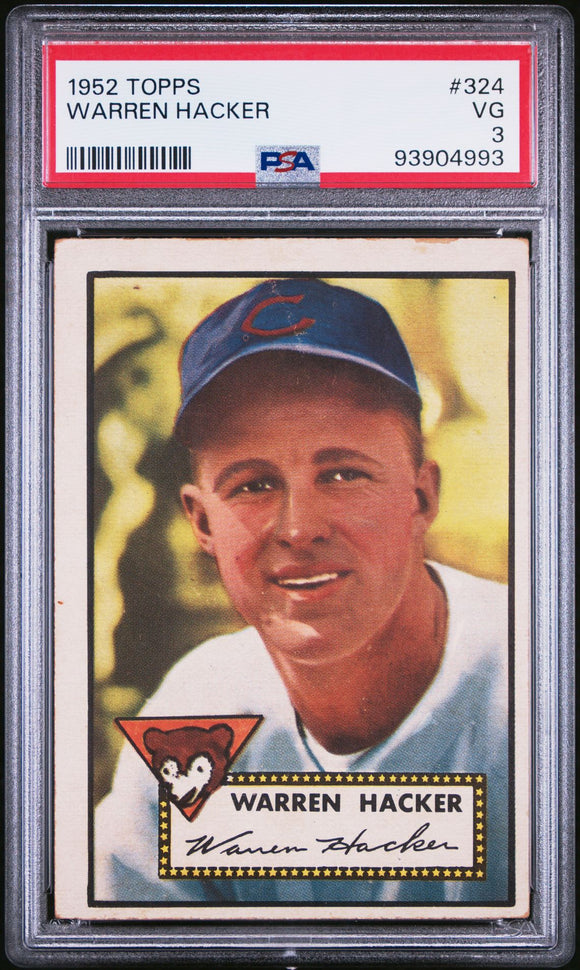 1952 TOPPS #324 WARREN HACKER -  PSA 3 VG  - High Series RARE PSA 93904993