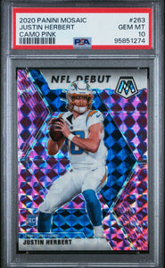 2020 Justin Herbert Panini Mosaic - CAMO PINK PRIZM RC  - PSA 10 GEM MINT #95851274